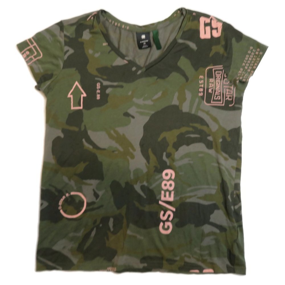 G Star Raw Camo Tee T-Shirt Womens XS V-Neck Top
